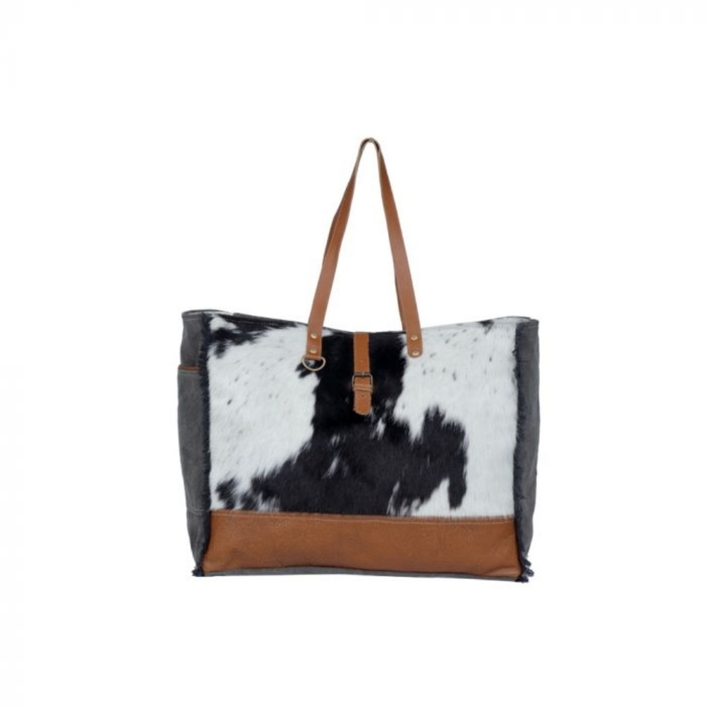 Western Cowhide Leather Tote Bag Boho Shoulder Purse Everyday Carryall Weekender - Picture 2 of 8